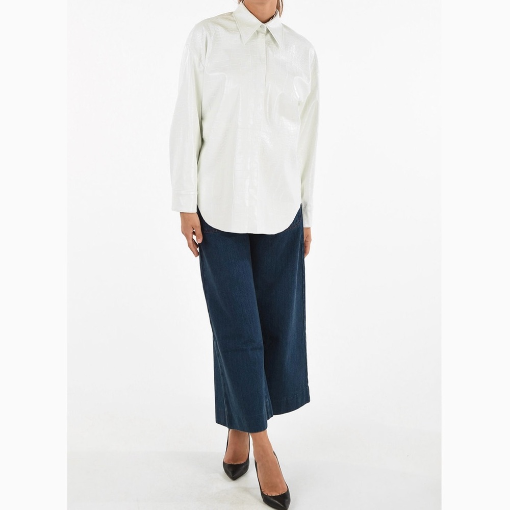 MSGM Milano White Croc Embossed Faux Leather Oversized Shirt Jacket Shacket 46